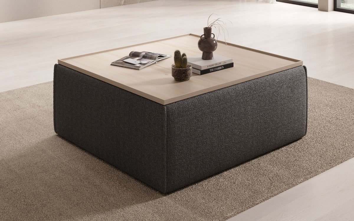 Lesley side stool/coffee table with storage in Bouclé