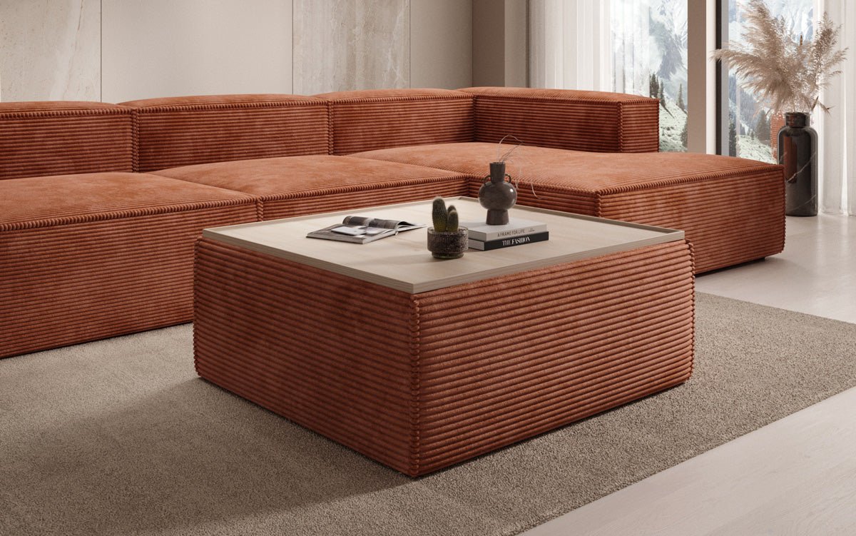 Lesley side stool/coffee table with storage in corduroy