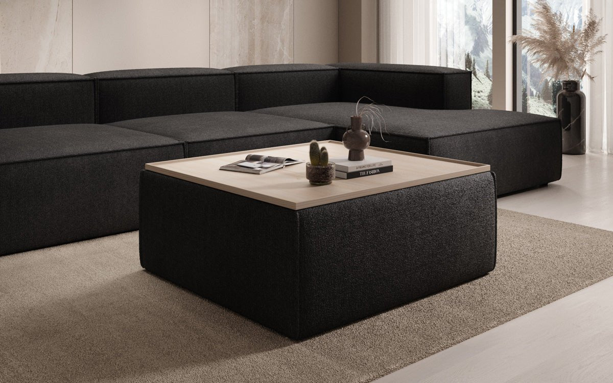 Lesley side stool/coffee table with storage in Bouclé