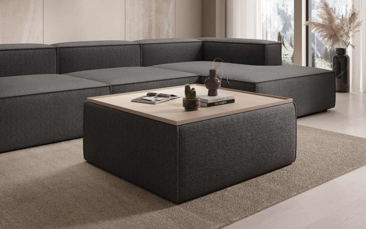 Lesley side stool/coffee table with storage in Bouclé