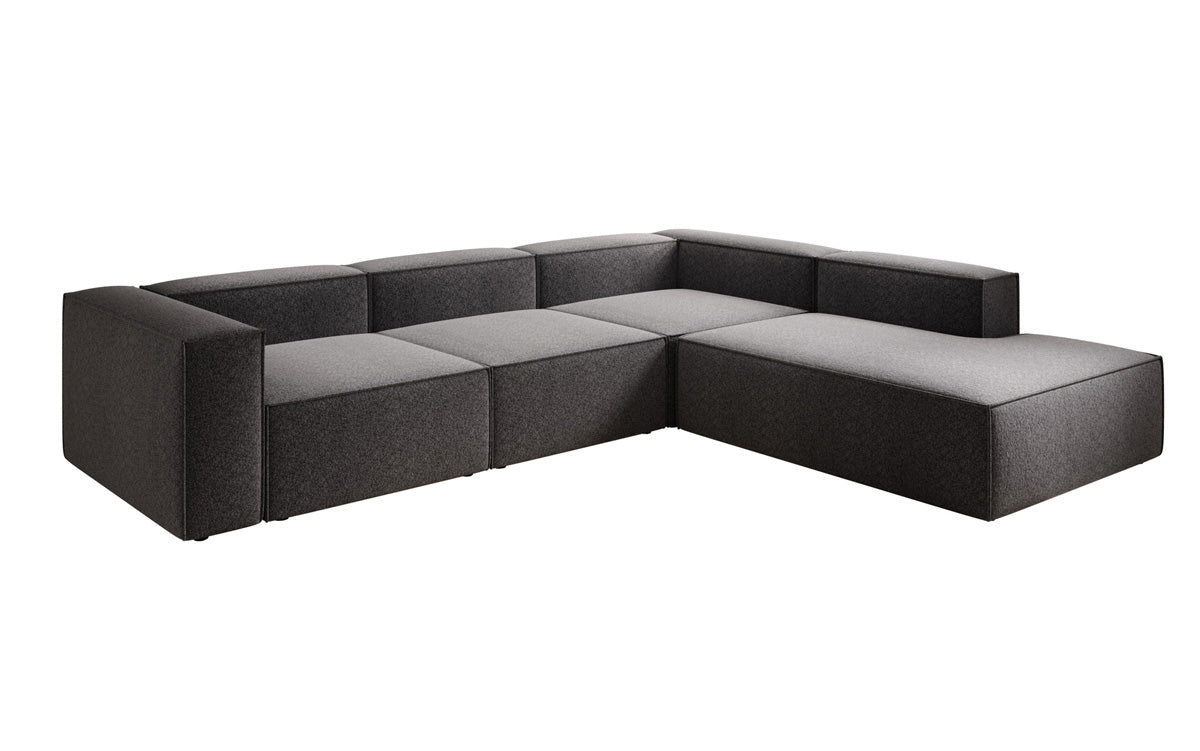Designer sofa Lesley L with long ottoman in textured fabric