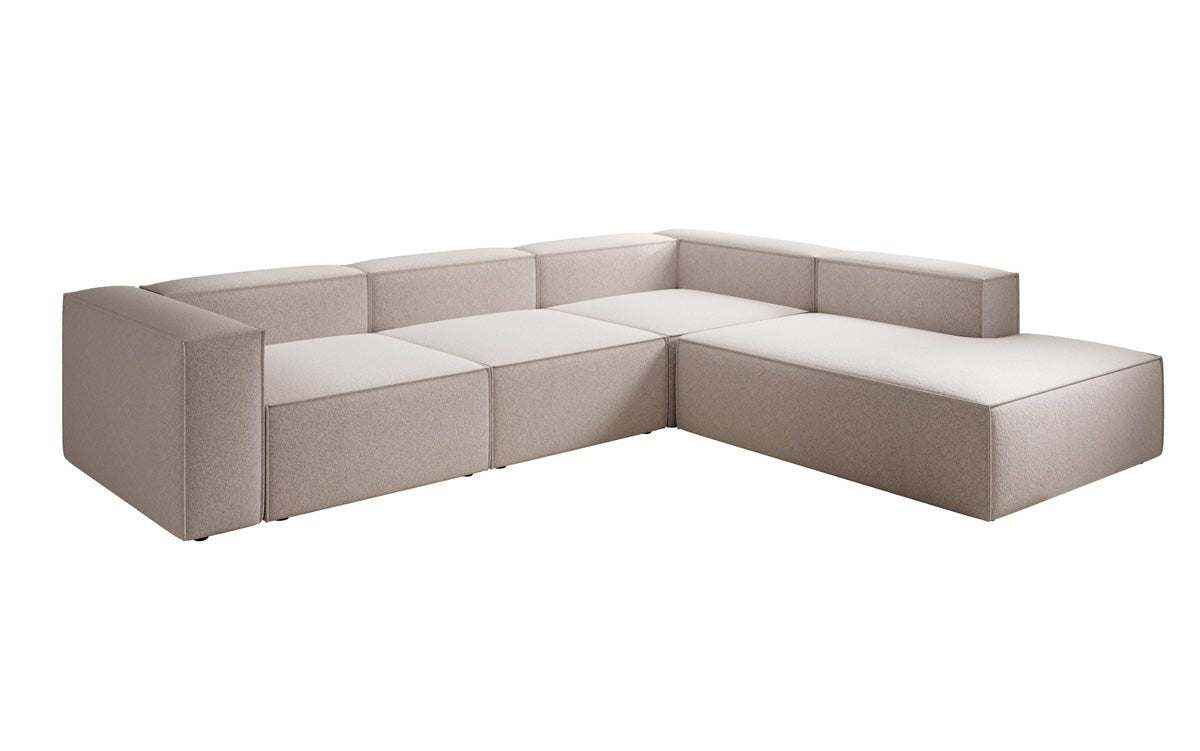 Designer sofa Lesley L with long ottoman in textured fabric