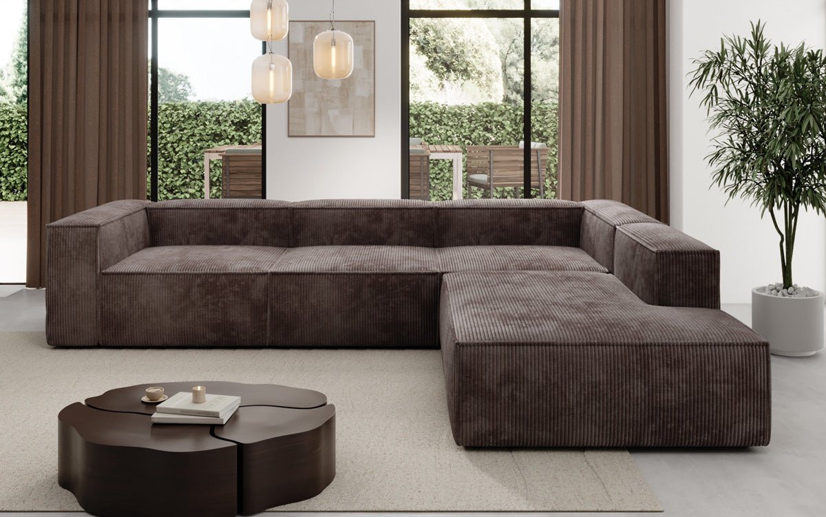 Designer Sofa Lesley L with long ottoman in corduroy