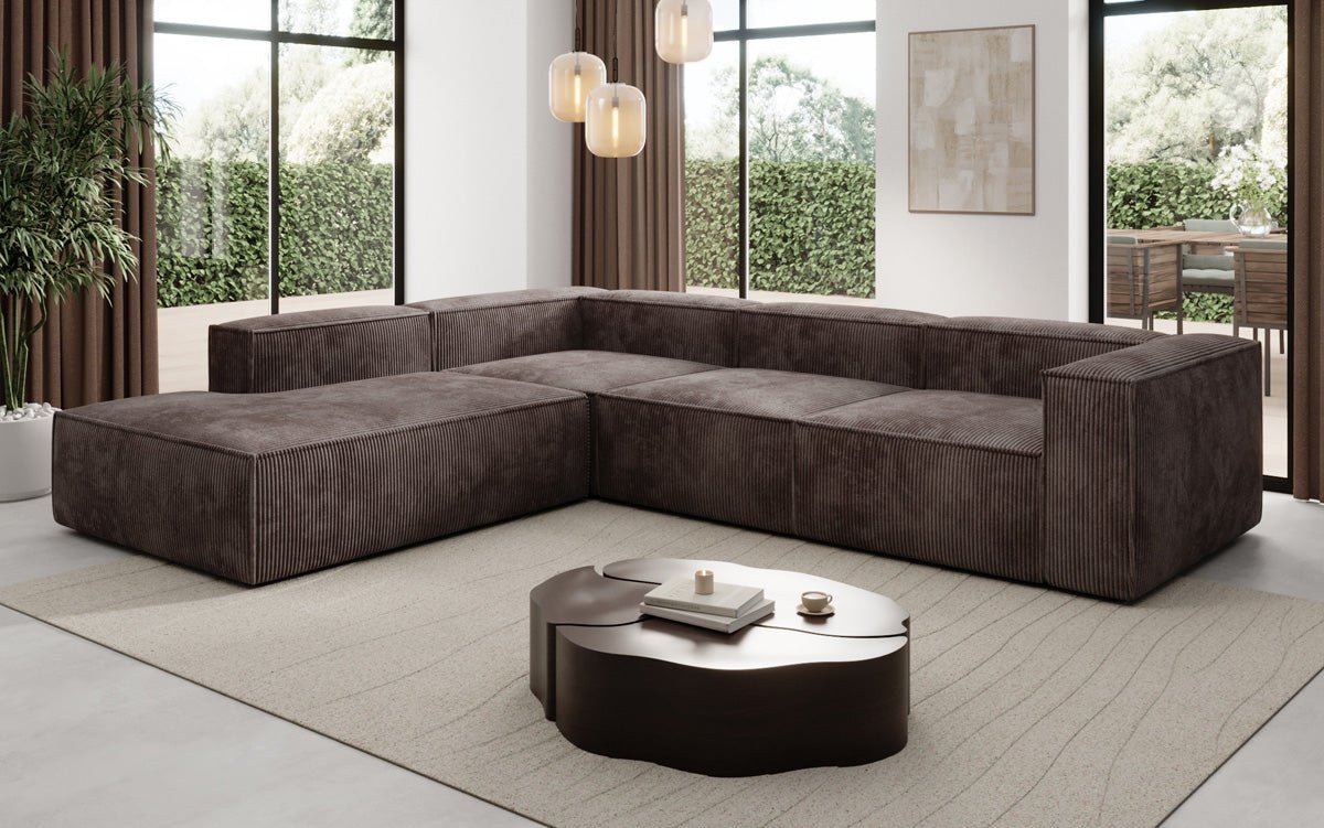 Designer Sofa Lesley L with long ottoman in corduroy
