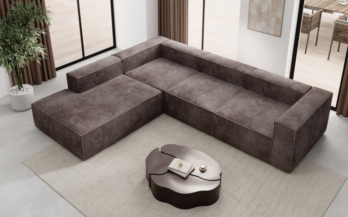 Designer Sofa Lesley L with long ottoman in corduroy