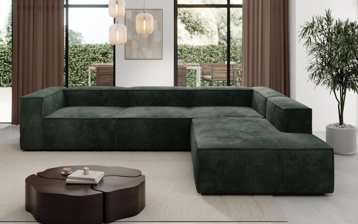 Designer Sofa Lesley L with long ottoman in corduroy