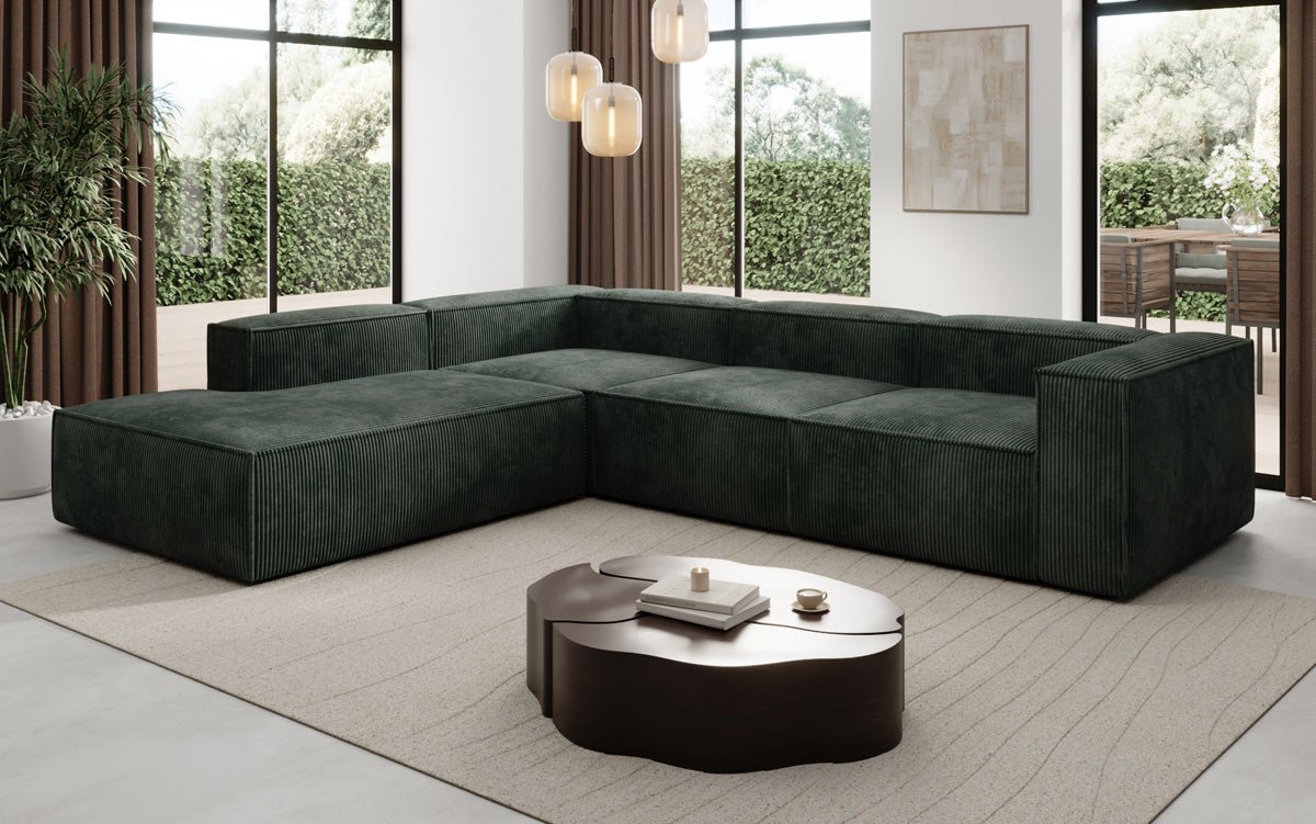Designer Sofa Lesley L with long ottoman in corduroy