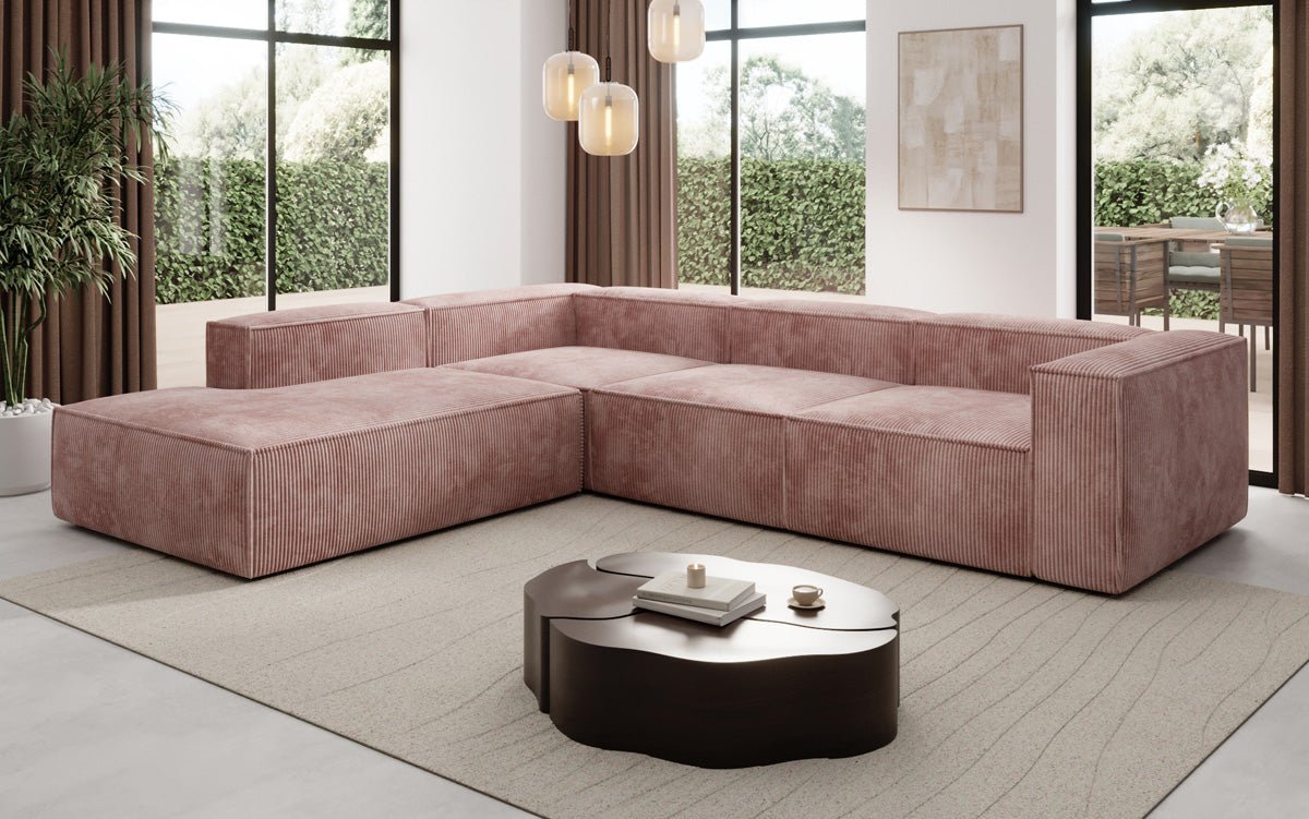 Designer Sofa Lesley L with long ottoman in corduroy