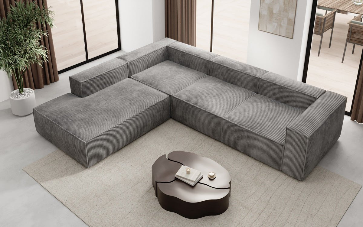Designer Sofa Lesley L with long ottoman in corduroy