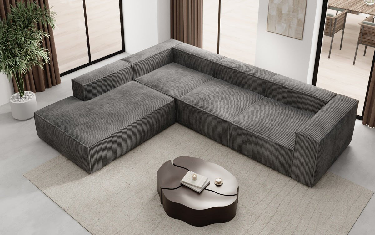 Designer Sofa Lesley L with long ottoman in corduroy