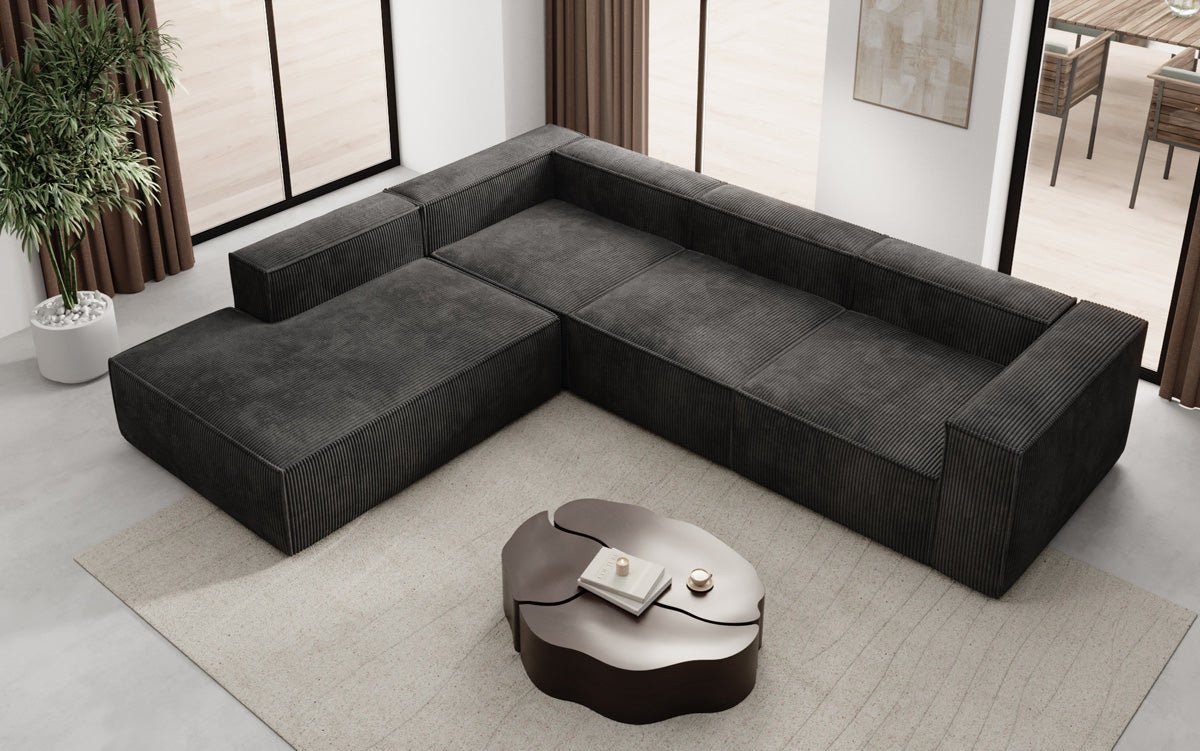 Designer Sofa Lesley L with long ottoman in corduroy
