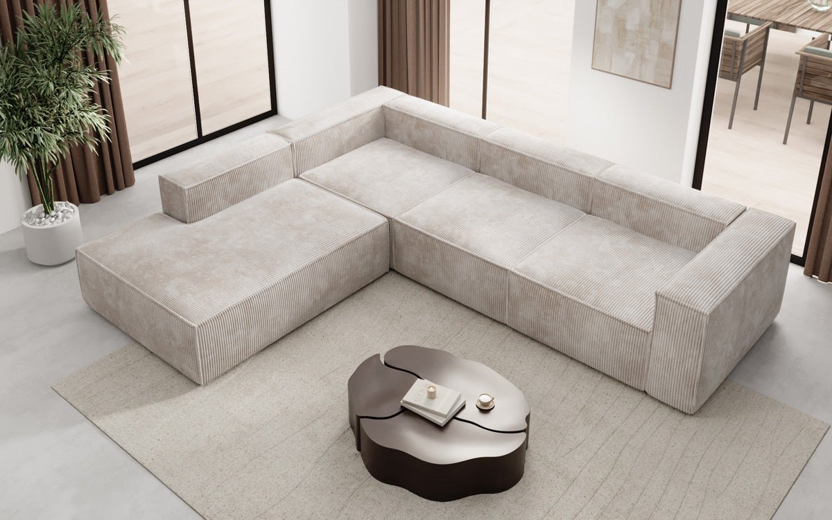 Designer Sofa Lesley L with long ottoman in corduroy