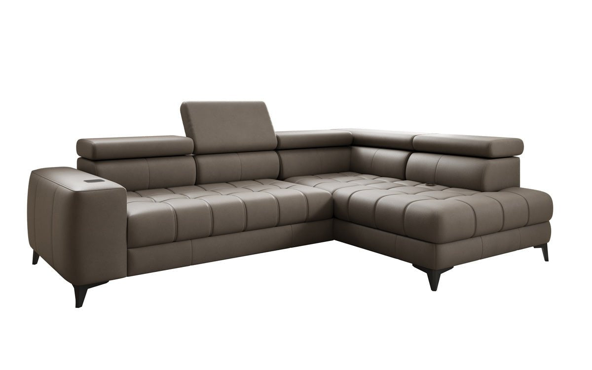 Designer L Sofa Seluna with electric sleeping function, induction, and storage in genuine leather
