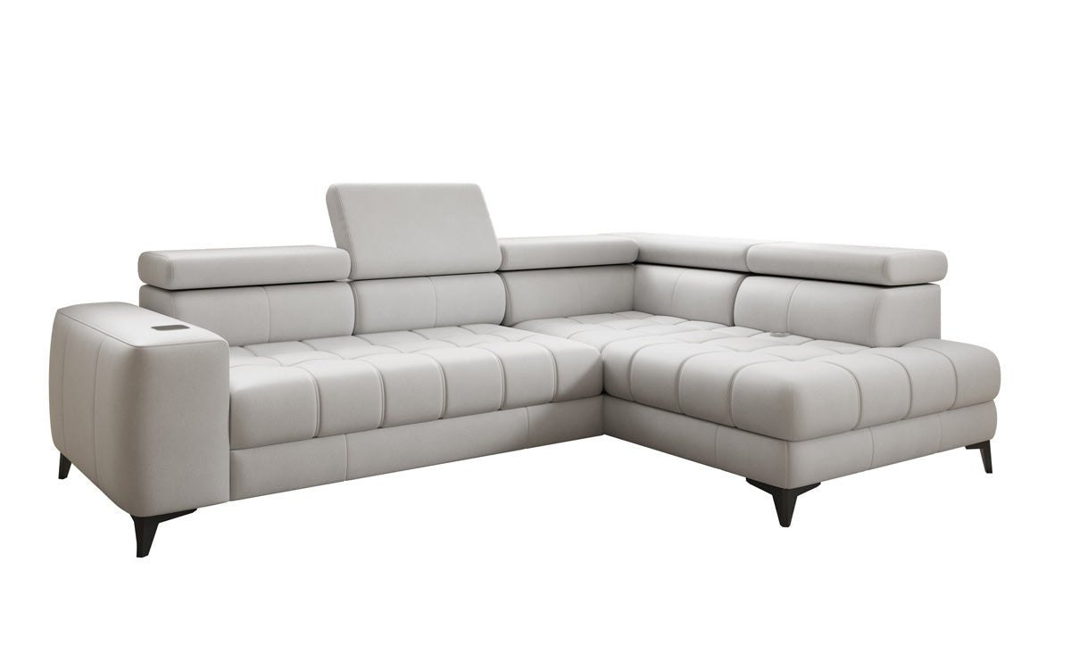 Designer L Sofa Seluna with electric sleeping function, induction, and storage in genuine leather