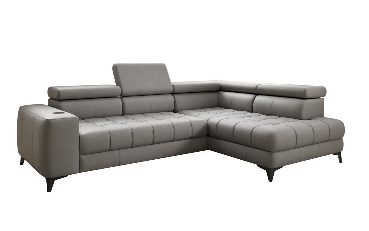 Designer L Sofa Seluna with electric sleeping function, induction, and storage in genuine leather