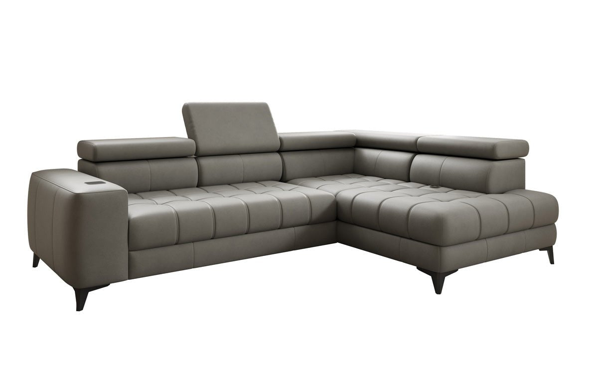 Designer L Sofa Seluna with electric sleeping function, induction, and storage in genuine leather
