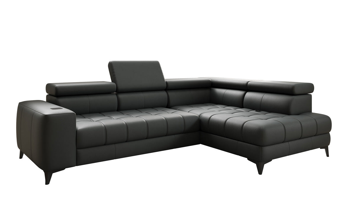 Designer L Sofa Seluna with electric sleeping function, induction, and storage in genuine leather