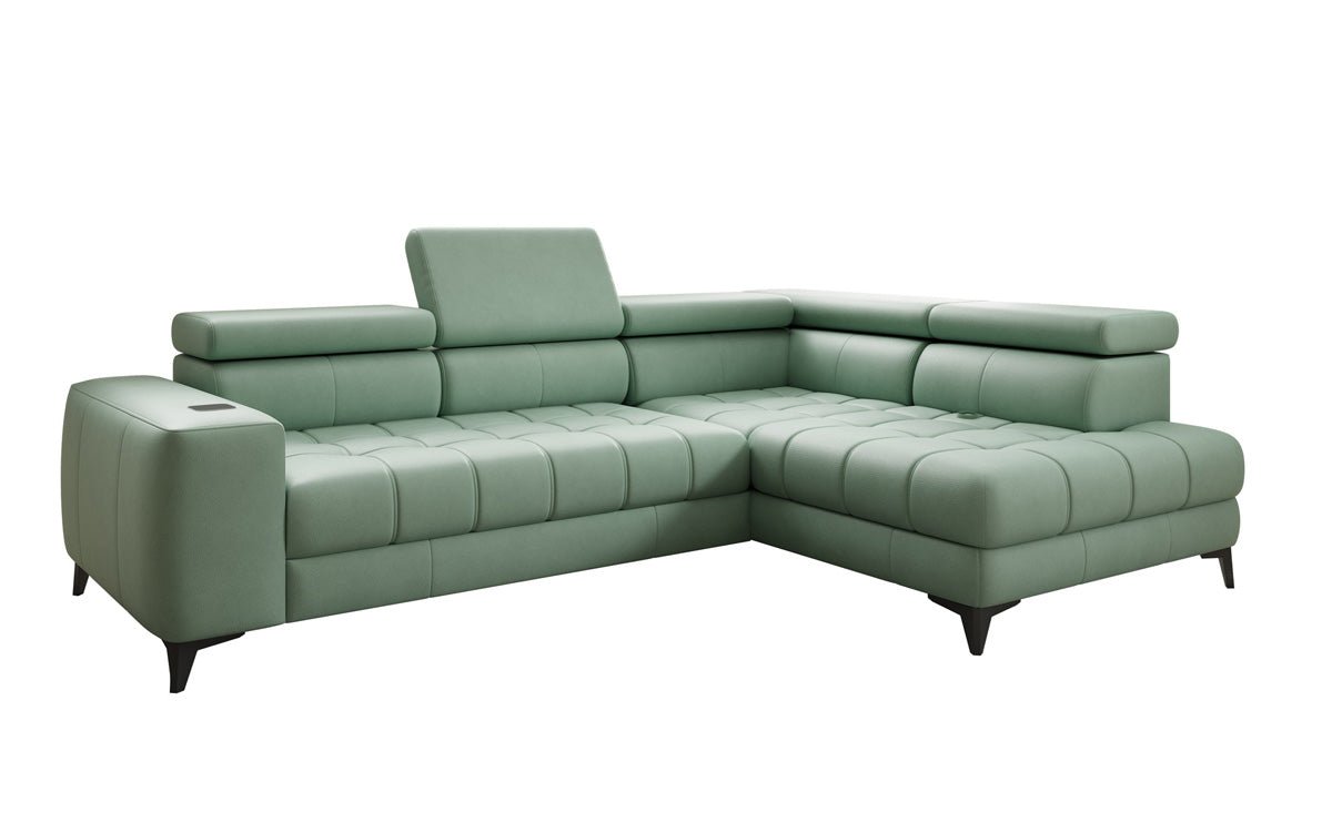Designer L Sofa Seluna with electric sleeping function, induction, and storage in genuine leather