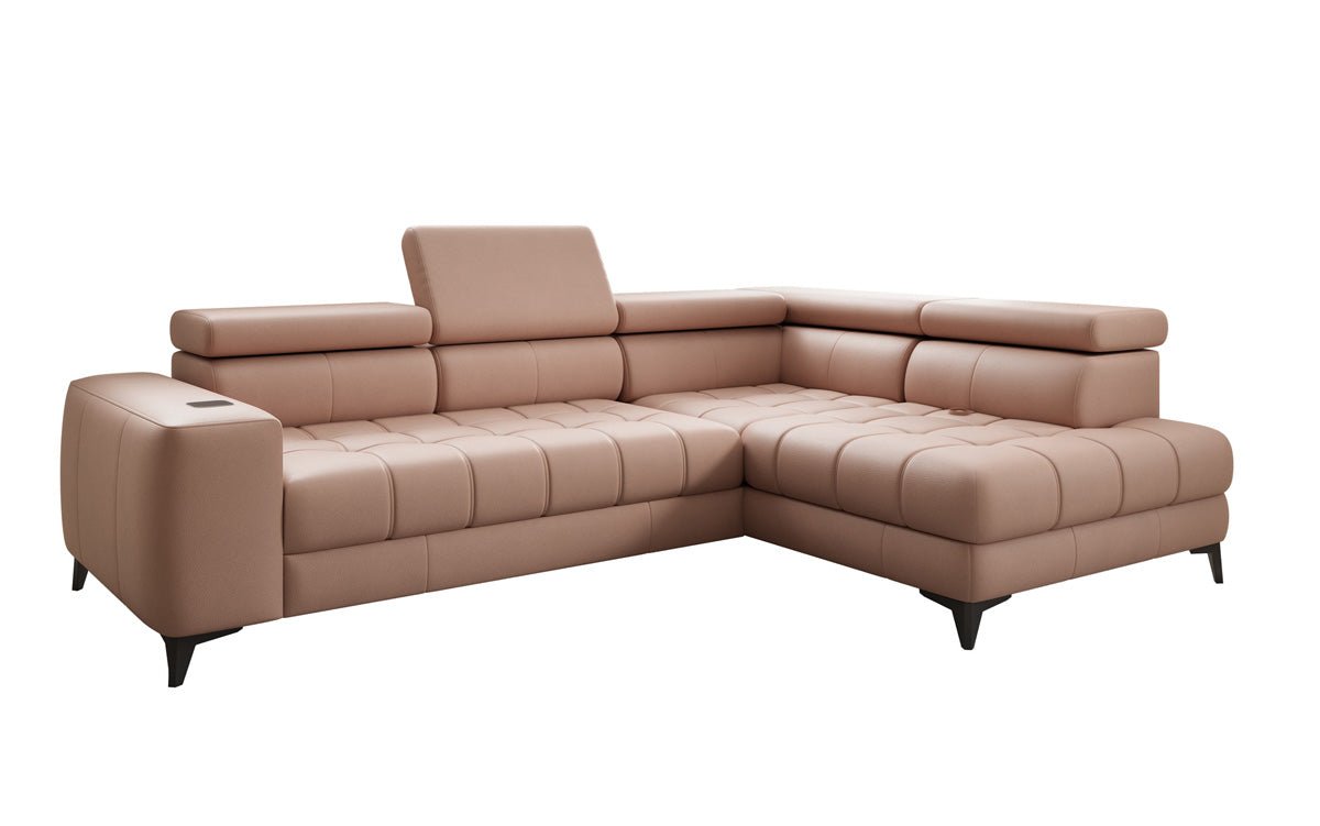 Designer L Sofa Seluna with electric sleeping function, induction, and storage in genuine leather