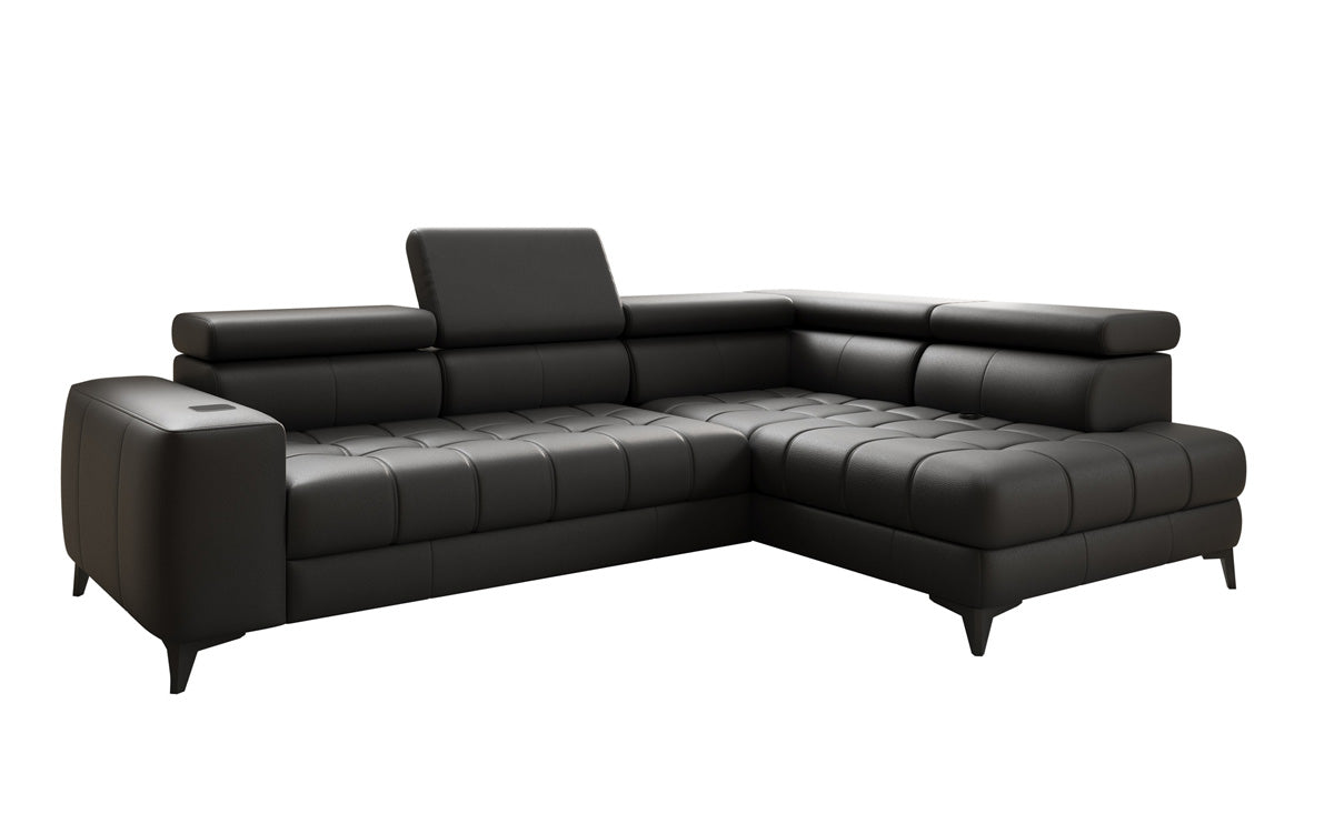 Designer L Sofa Seluna with electric sleeping function, induction, and storage in genuine leather