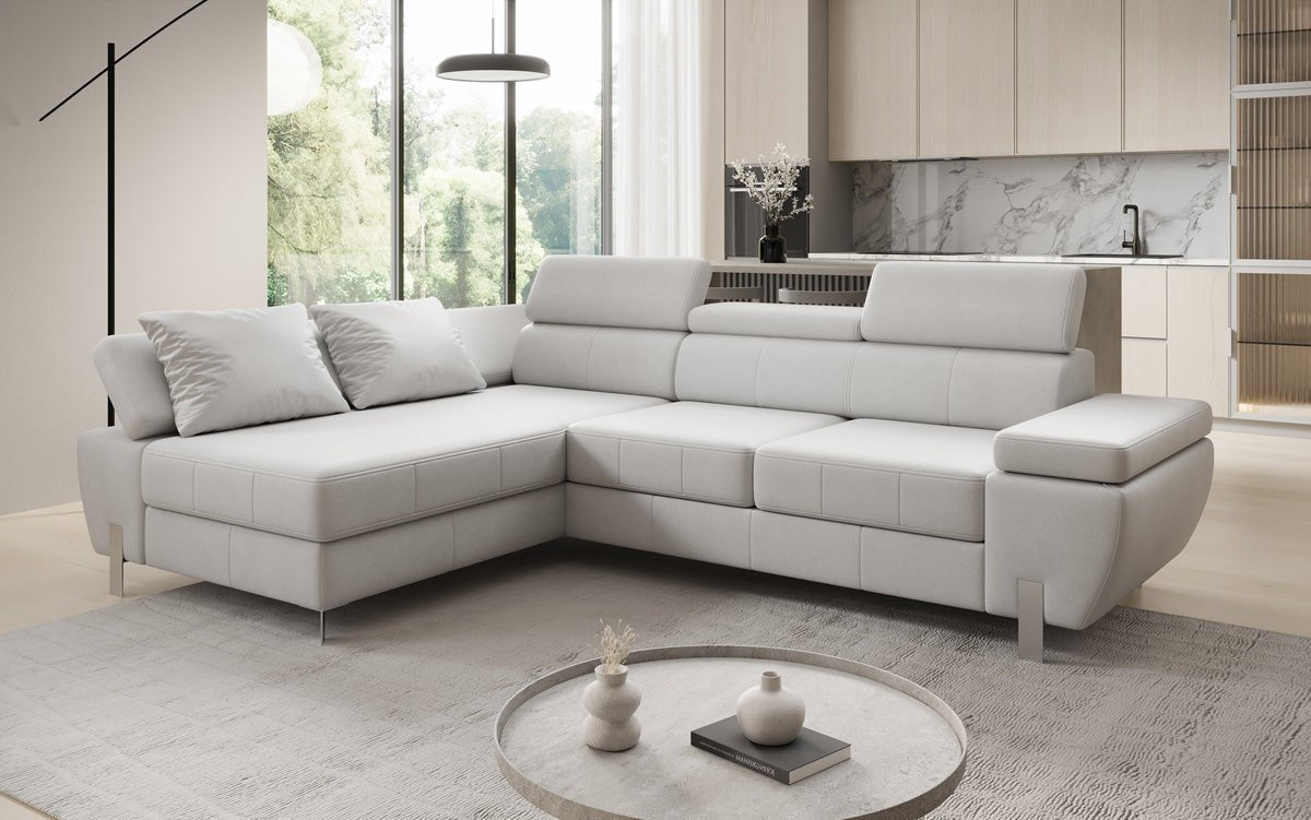 Designer L Sofa Calista with Sleeping Function and Storage in Genuine Leather