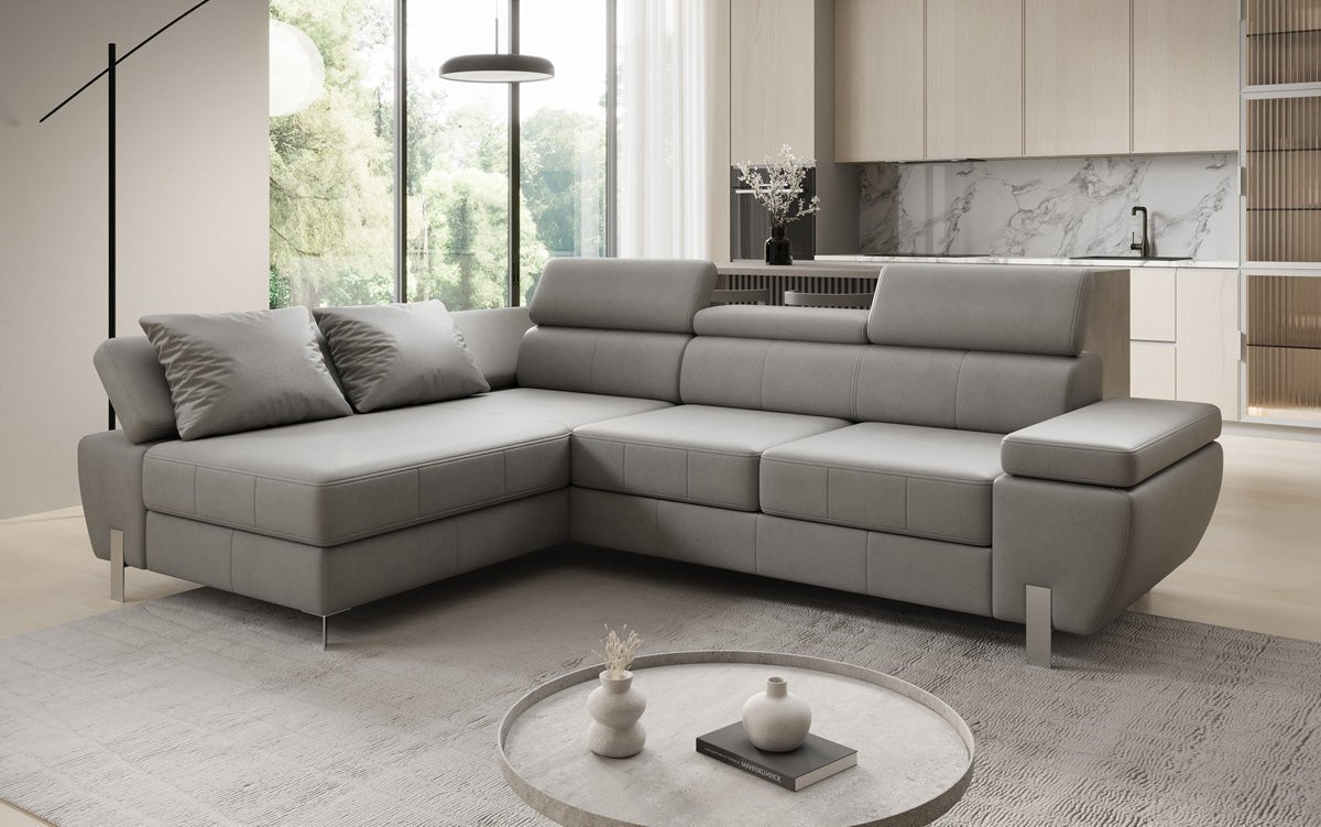 Designer L Sofa Calista with Sleeping Function and Storage in Genuine Leather