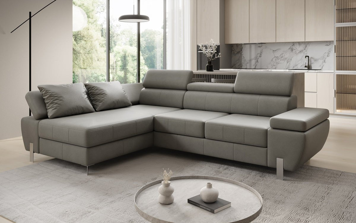 Designer L Sofa Calista with Sleeping Function and Storage in Genuine Leather