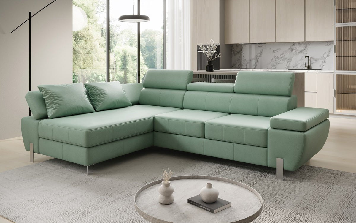 Designer L Sofa Calista with Sleeping Function and Storage in Genuine Leather
