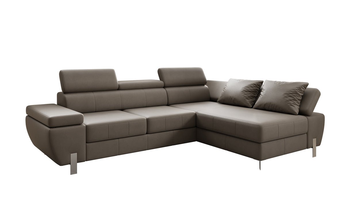 Designer L Sofa Calista with Sleeping Function and Storage in Genuine Leather