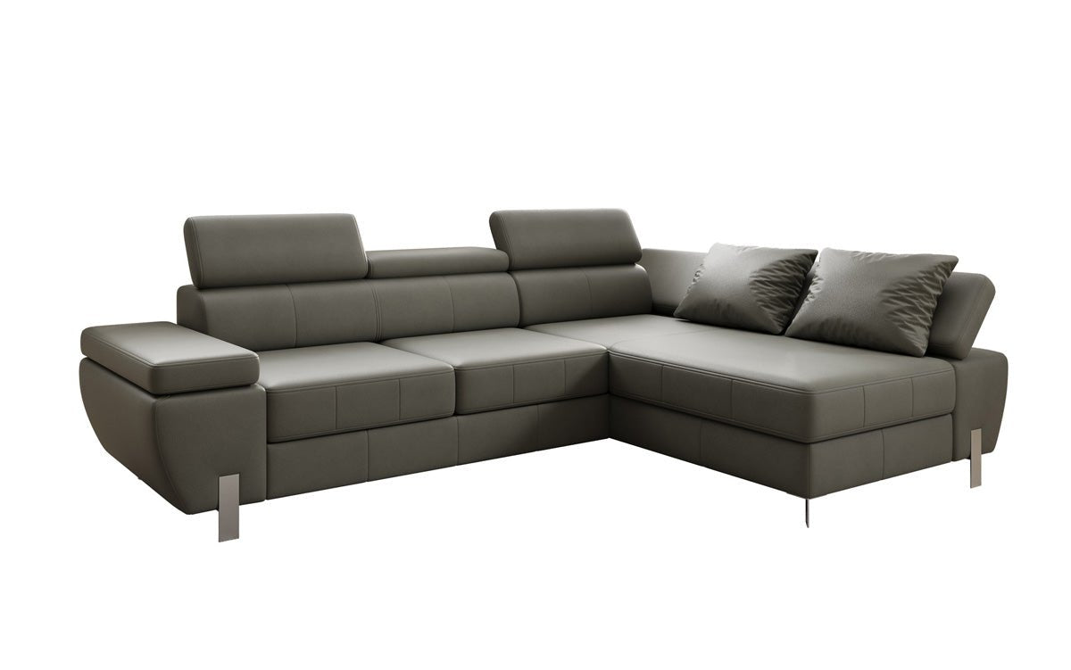 Designer L Sofa Calista with Sleeping Function and Storage in Genuine Leather