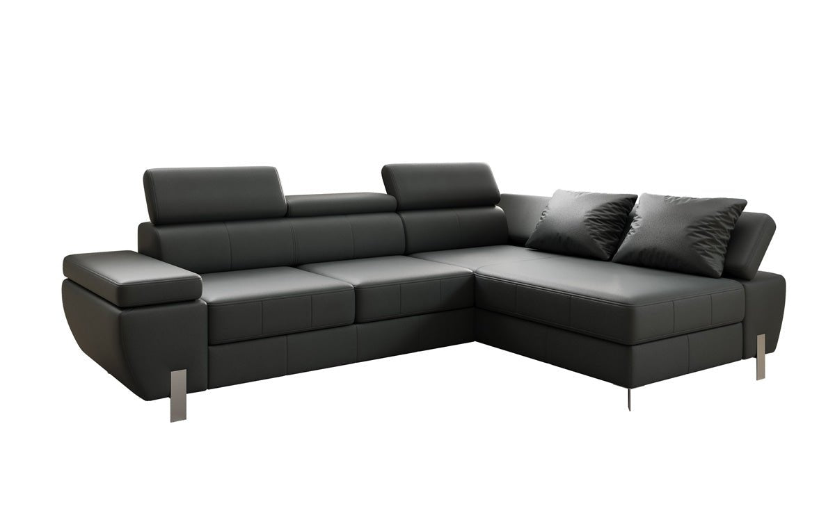 Designer L Sofa Calista with Sleeping Function and Storage in Genuine Leather