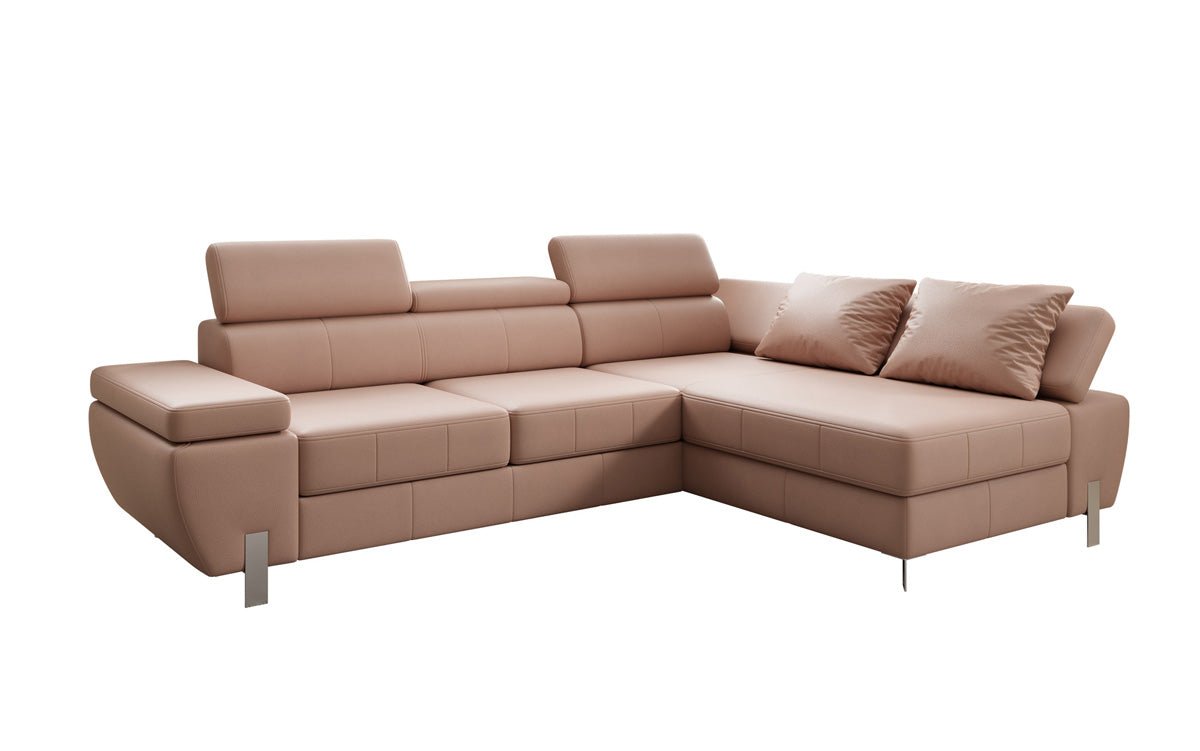 Designer L Sofa Calista with Sleeping Function and Storage in Genuine Leather