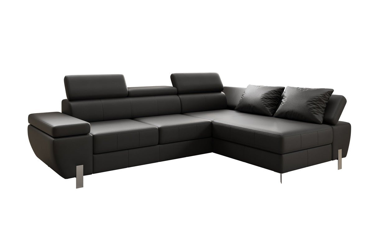 Designer L Sofa Calista with Sleeping Function and Storage in Genuine Leather