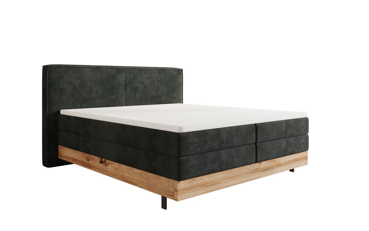 Wooden bed/box spring bed Nero with storage in corduroy