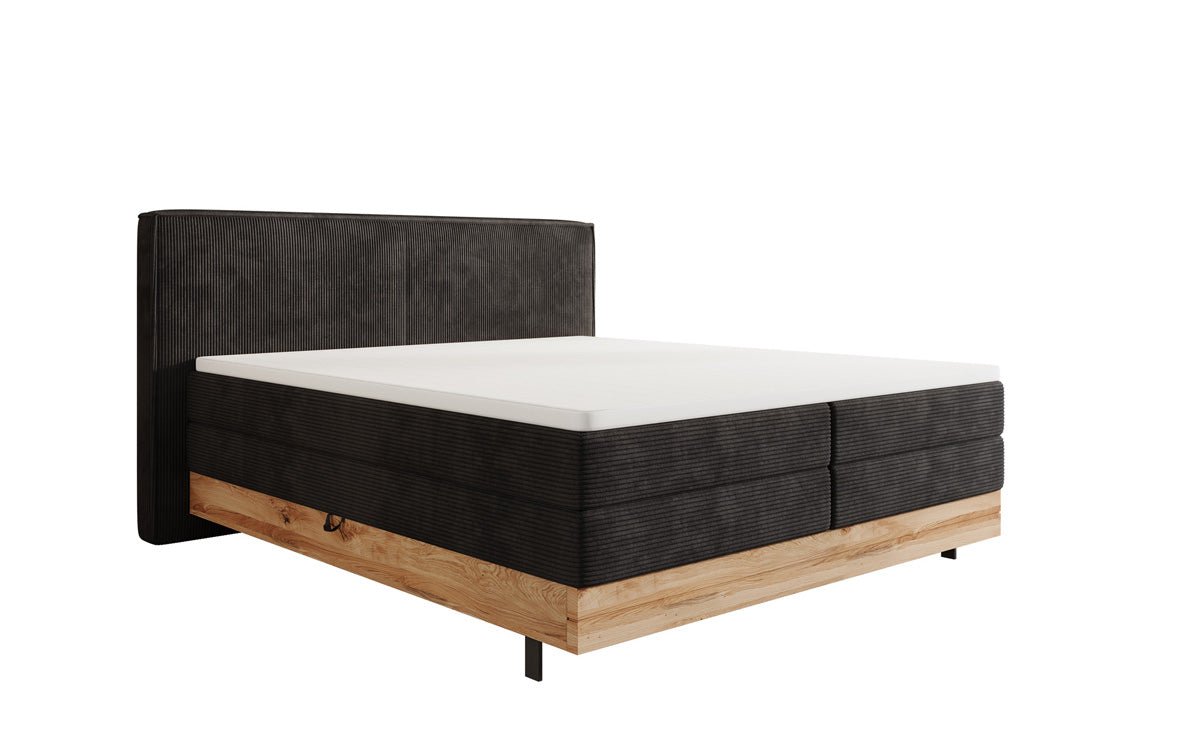 Wooden bed/box spring bed Nero with storage in corduroy