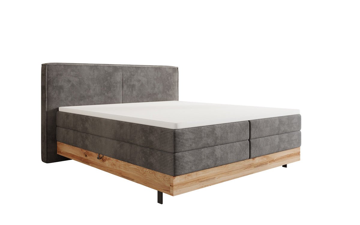 Wooden bed/box spring bed Nero with storage in corduroy