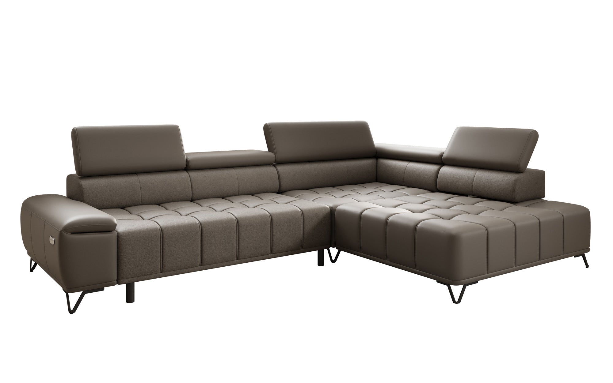 Designer L Sofa Selora with electric sleeping function and adjustable backrest in genuine leather
