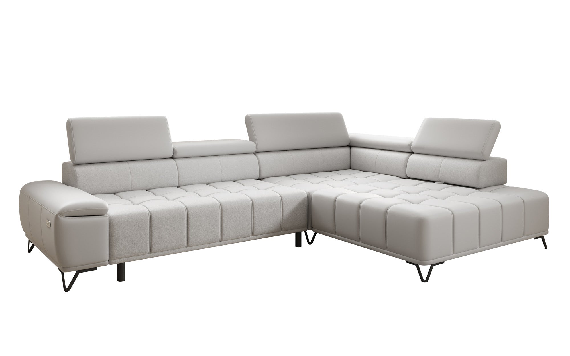 Designer L Sofa Selora with electric sleeping function and adjustable backrest in genuine leather