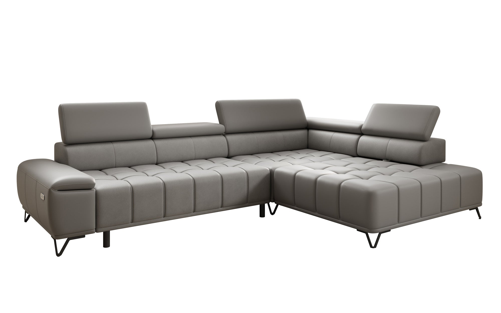 Designer L Sofa Selora with electric sleeping function and adjustable backrest in genuine leather