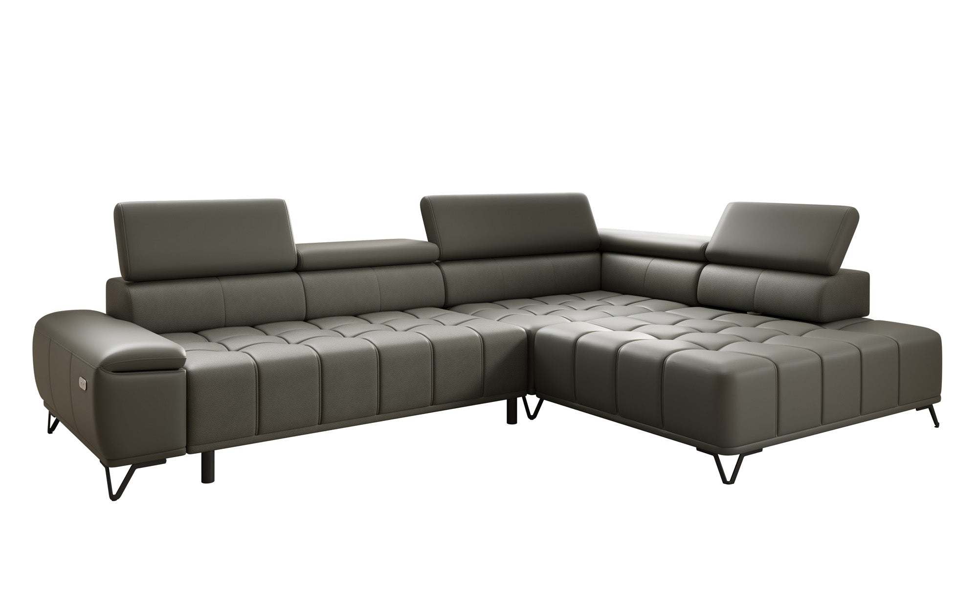 Designer L Sofa Selora with electric sleeping function and adjustable backrest in genuine leather