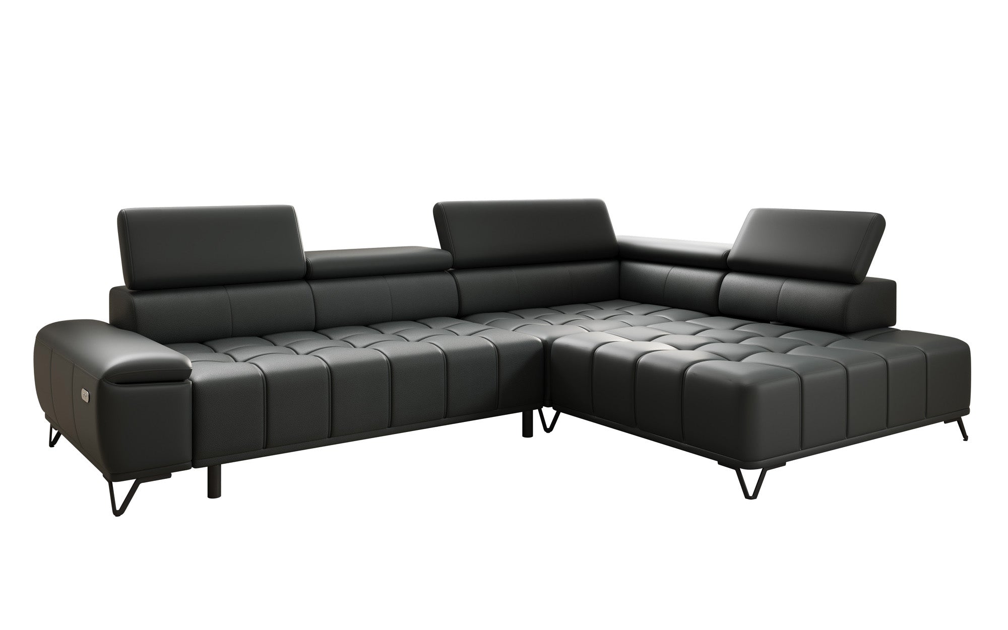 Designer L Sofa Selora with electric sleeping function and adjustable backrest in genuine leather