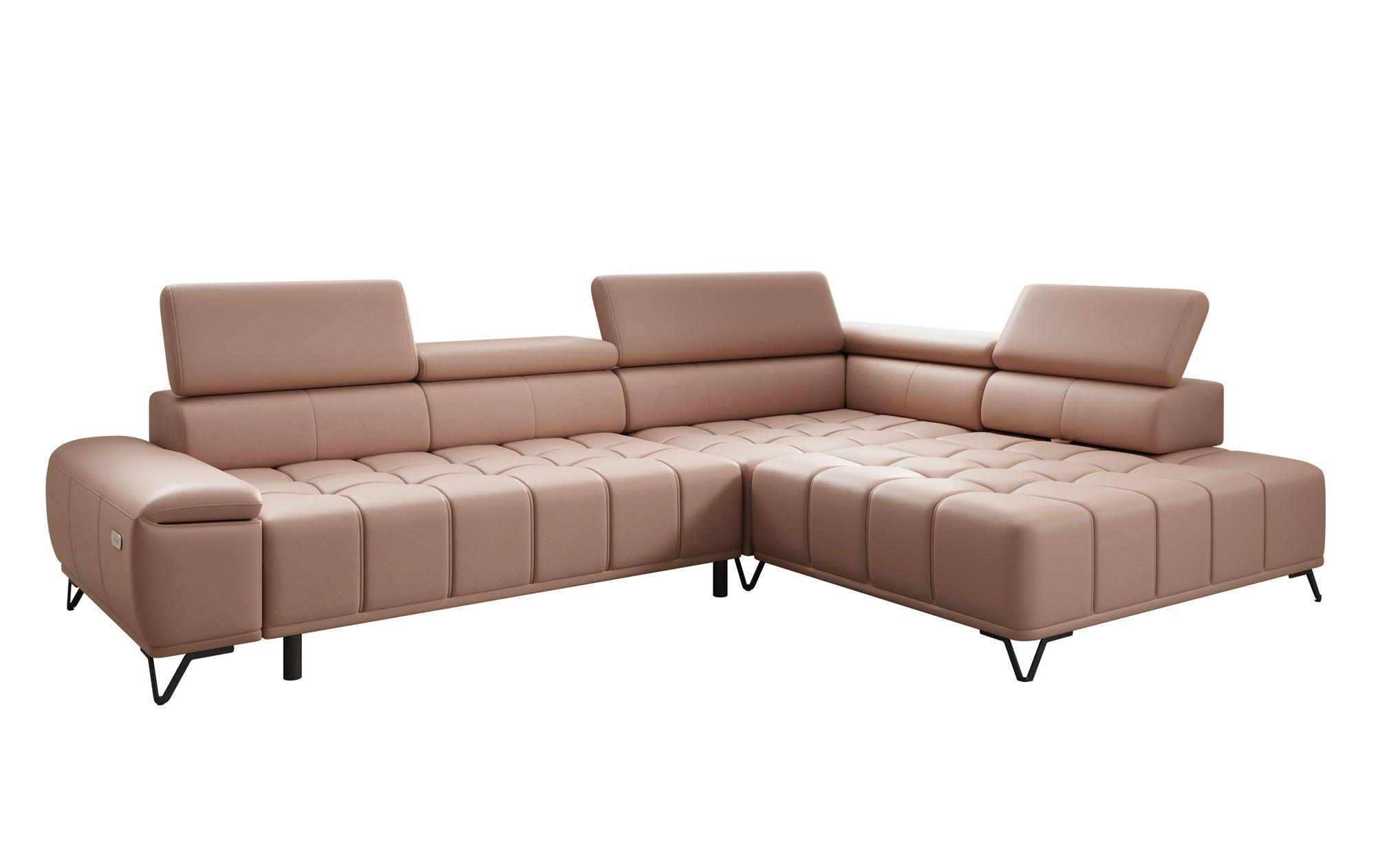 Designer L Sofa Selora with electric sleeping function and adjustable backrest in genuine leather