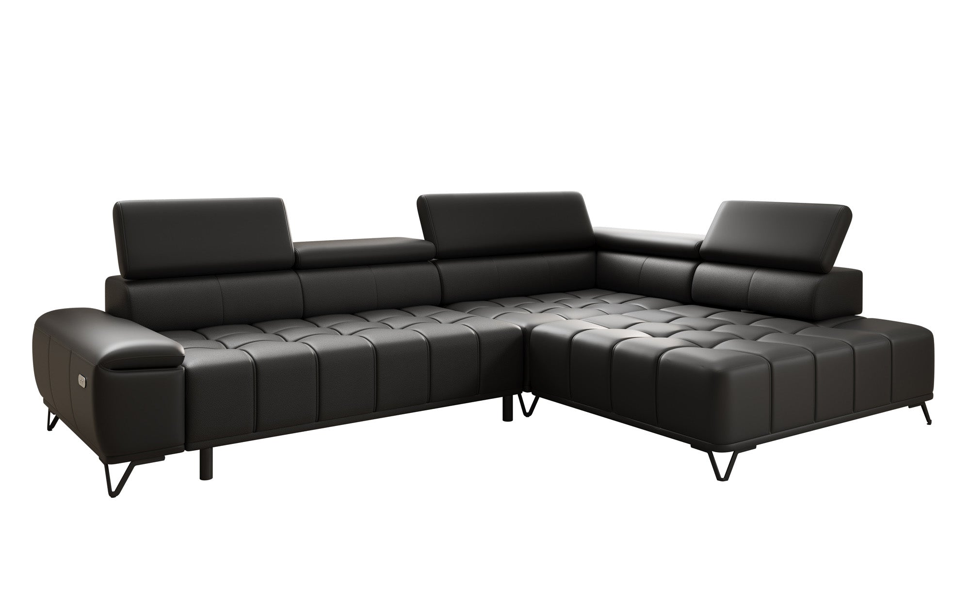 Designer L Sofa Selora with electric sleeping function and adjustable backrest in genuine leather