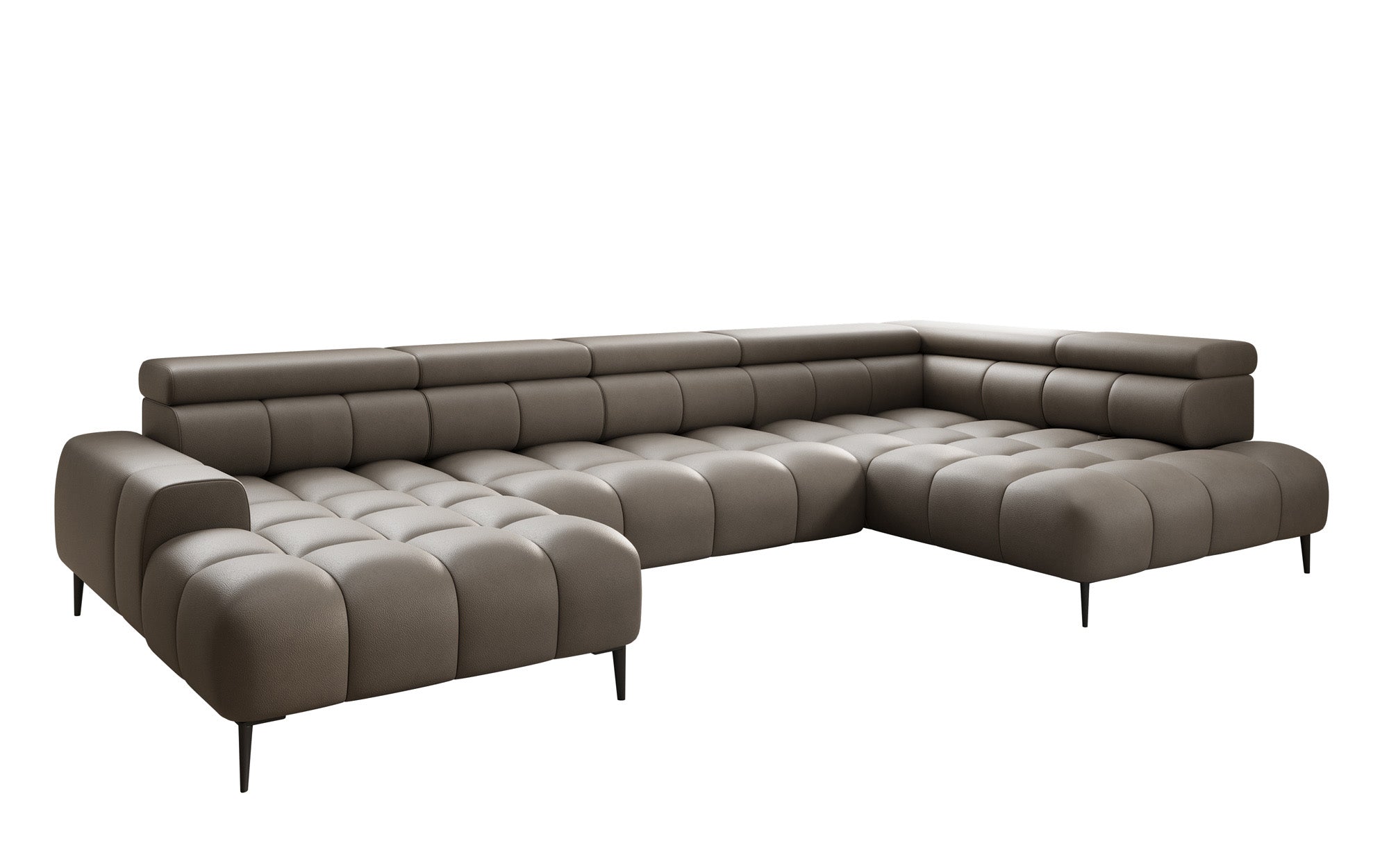 Designer sofa Ceora U with electric sleeping function and adjustable backrest in genuine leather