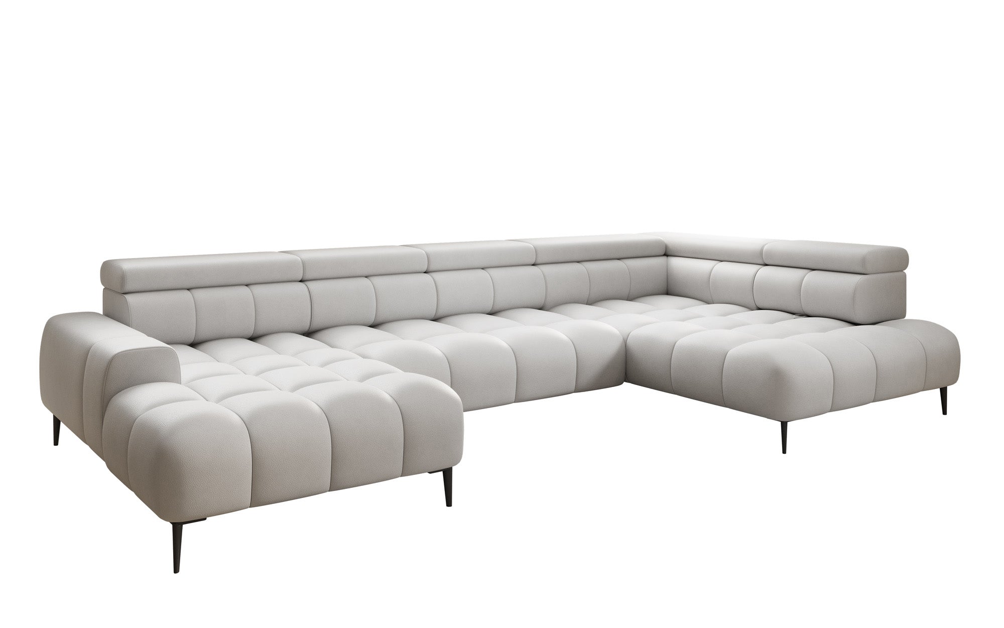 Designer sofa Ceora U with electric sleeping function and adjustable backrest in genuine leather