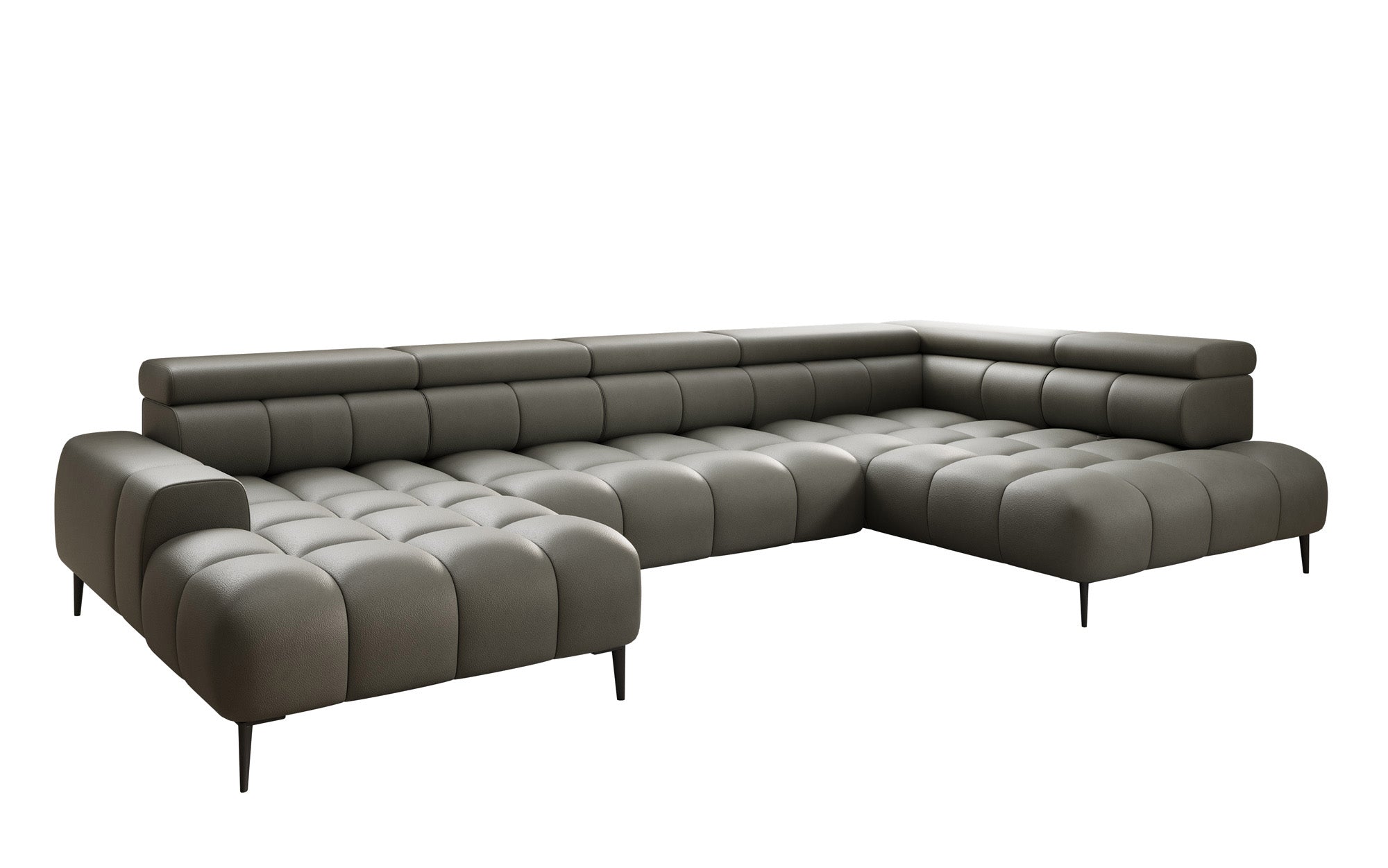 Designer sofa Ceora U with electric sleeping function and adjustable backrest in genuine leather