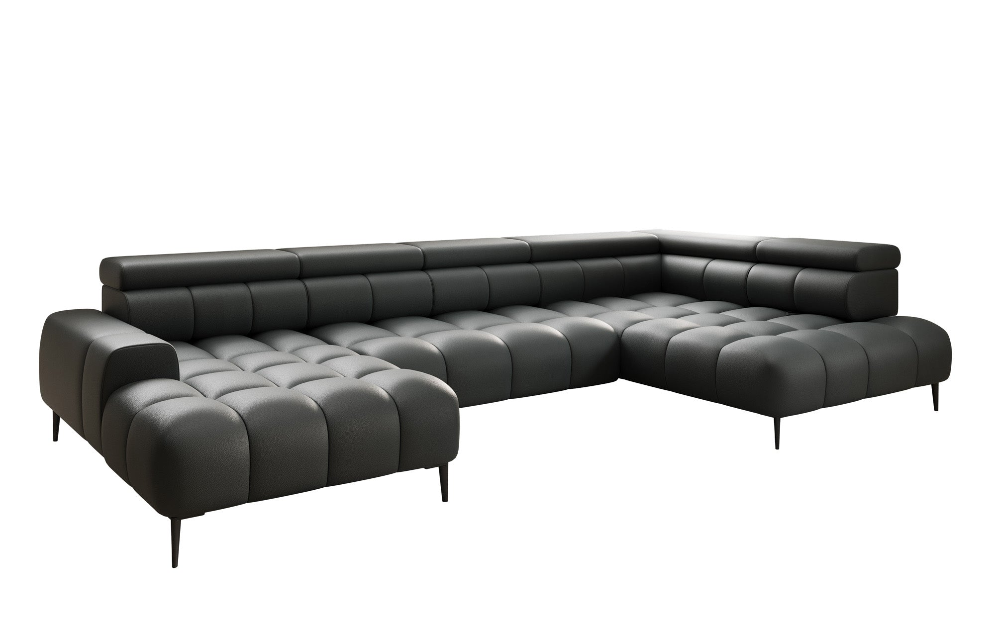 Designer sofa Ceora U with electric sleeping function and adjustable backrest in genuine leather