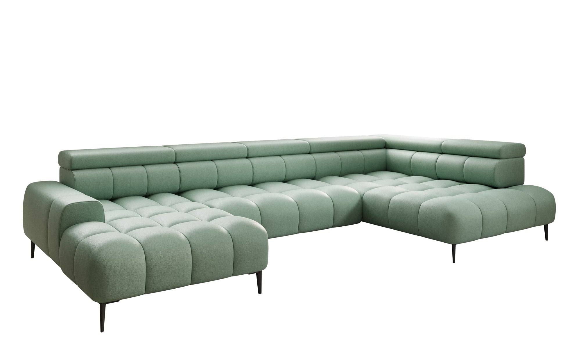 Designer sofa Ceora U with electric sleeping function and adjustable backrest in genuine leather
