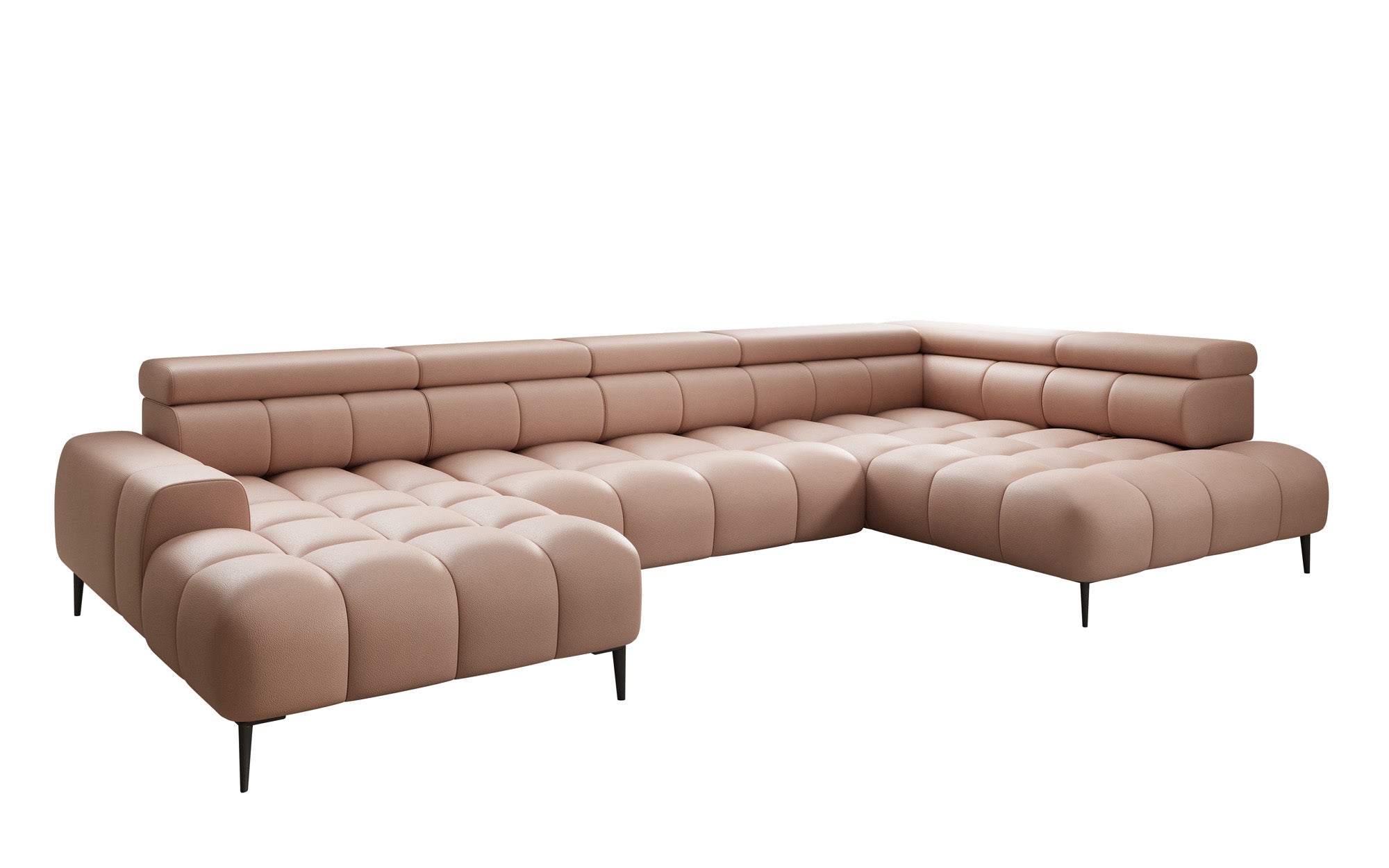 Designer sofa Ceora U with electric sleeping function and adjustable backrest in genuine leather