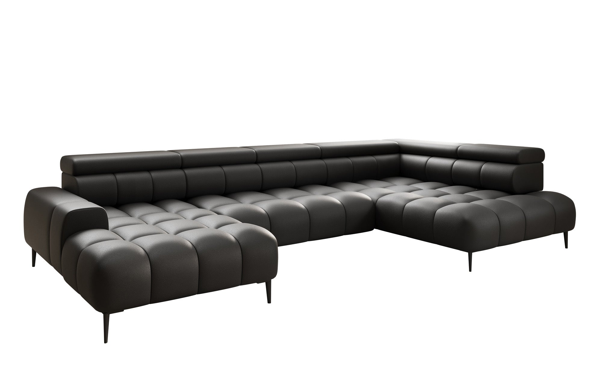 Designer sofa Ceora U with electric sleeping function and adjustable backrest in genuine leather